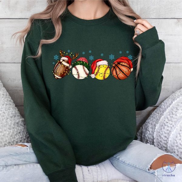 Sport Balls Christmas Lights Sweatshirt Football Baseball Basketball Christmas Hat T Shirt riracha 6