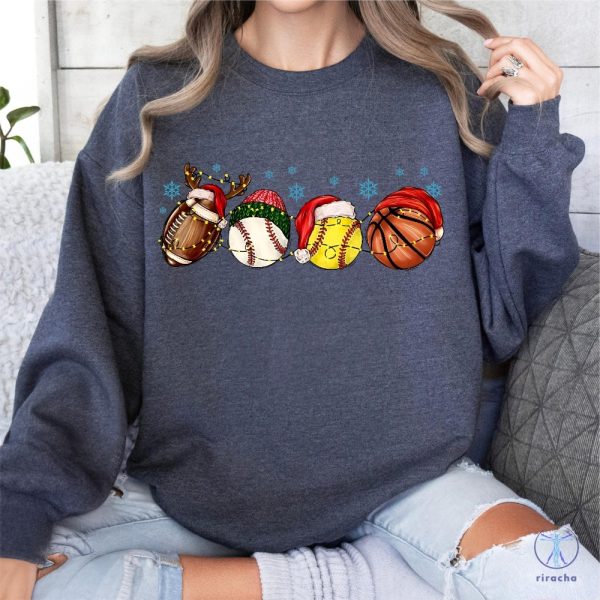 Sport Balls Christmas Lights Sweatshirt Football Baseball Basketball Christmas Hat T Shirt riracha 7