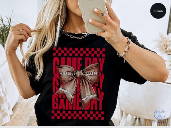 Game Day Football Shirt Team Mascot Tshirt Gameday Shirt Red Coquette Bow Tee riracha 1