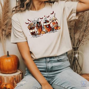 Horror Movie Coffee Latte Shirt Horror Characters Halloween T Shirt Halloween Coffee Drink Shirt riracha 2