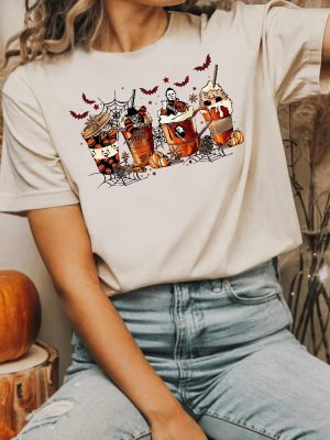 Horror Movie Coffee Latte Shirt Horror Characters Halloween T Shirt Halloween Coffee Drink Shirt riracha 2