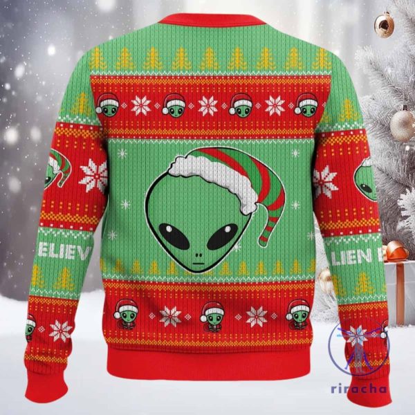 Alien Believe Ugly Sweater Alien Believe Christmas Sweatshirt riracha 2