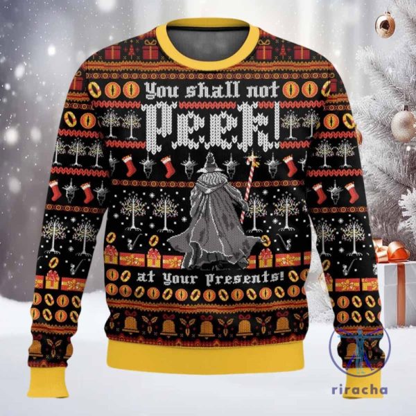 Lord Of The Rings You Shall Not Peek Ugly Christmas Sweater riracha 1