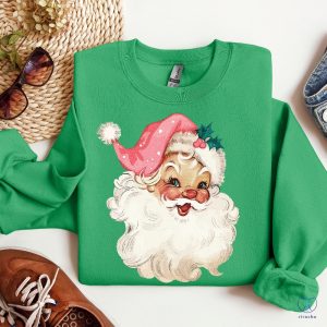 Pink Santa Retro Christmas Shirt Sweatshirts Pink Christmas Sweater Pink Santa Shirt riracha 2