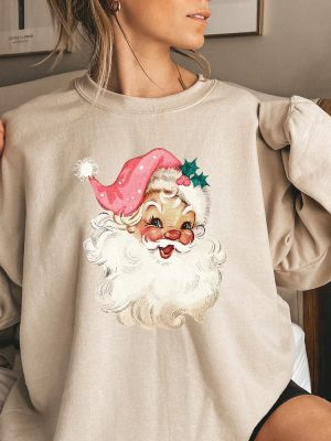 Pink Santa Retro Christmas Shirt Sweatshirts Pink Christmas Sweater Pink Santa Shirt riracha 3