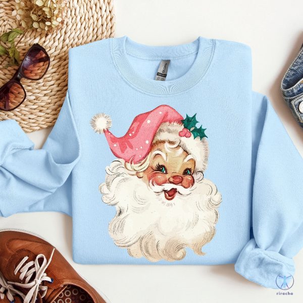 Pink Santa Retro Christmas Shirt Sweatshirts Pink Christmas Sweater Pink Santa Shirt riracha 5