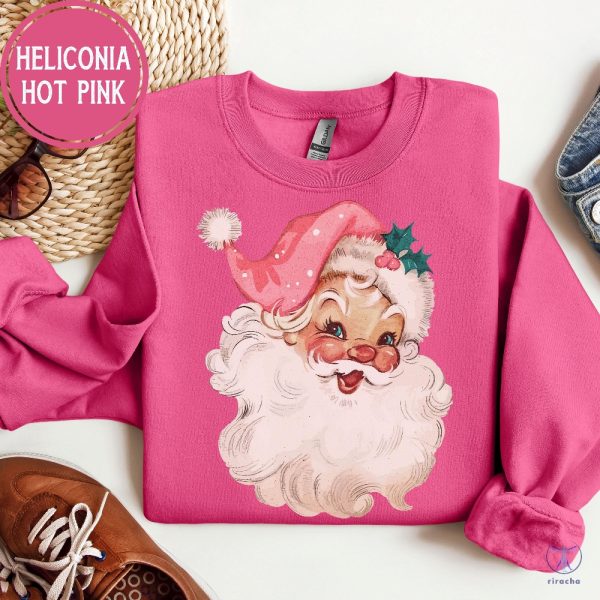 Pink Santa Retro Christmas Shirt Sweatshirts Pink Christmas Sweater Pink Santa Shirt riracha 7