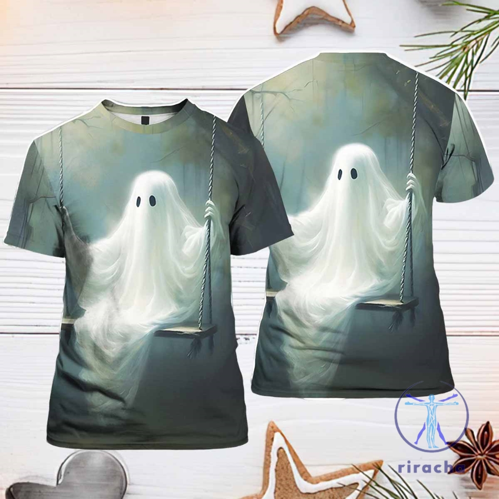 Halloween Ghost Sitting On The Swing Shirt 3D All Over Printed Shirt Hoodie Sweatshirt