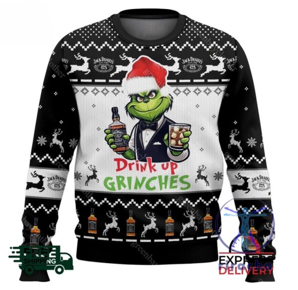 Drink Up Grinches Jack Daniels Ugly Christmas Sweater Jack Daniels Shirt Hoodie Sweatshirt riracha 1