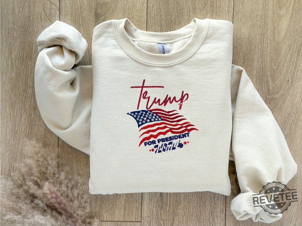 Embroidered Trump 2024 Sweatshirt Shirt Hoodie Embroidered Trump America Flag Hoodie Trump For President 2024 Embroidered Tee Shirts