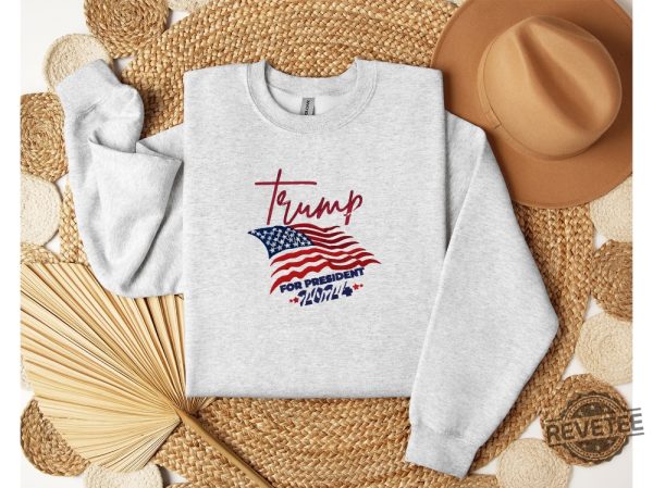 Embroidered Trump 2024 Sweatshirt Shirt Hoodie Embroidered Trump America Flag Hoodie Trump For President 2024 Embroidered Tee Shirts riracha 3