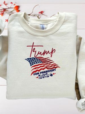 Embroidered Trump 2024 Sweatshirt Shirt Hoodie Embroidered Trump America Flag Hoodie Trump For President 2024 Embroidered Tee Shirts riracha 4