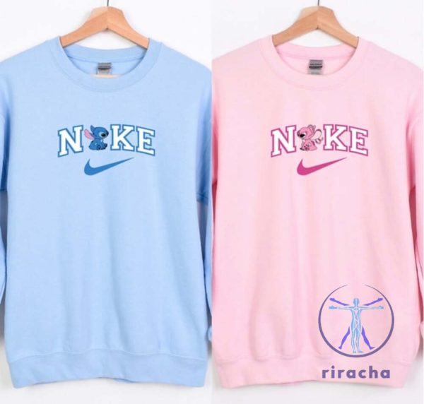 Disney Stitch Angel Nike Couple Christmas Embroidered Sweatshirt T Shirt Hoodie Unique riracha 1