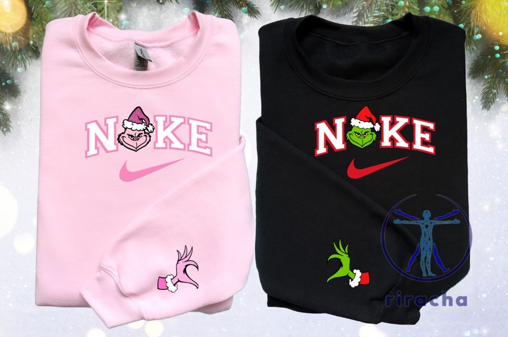 Mrs And Mr Grinch Christmas Nike Embroidered Sweatshirt T Shirt Hoodie Christmas Gift For Couple