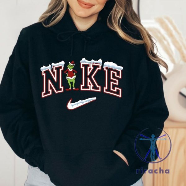 Cute Merry Christmas Frozen Nike Logo Santa Grinch Embroidered Sweatshirt T Shirt Hoodie Unique riracha 1