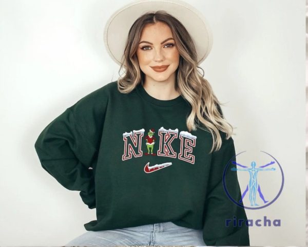 Cute Merry Christmas Frozen Nike Logo Santa Grinch Embroidered Sweatshirt T Shirt Hoodie Unique riracha 2