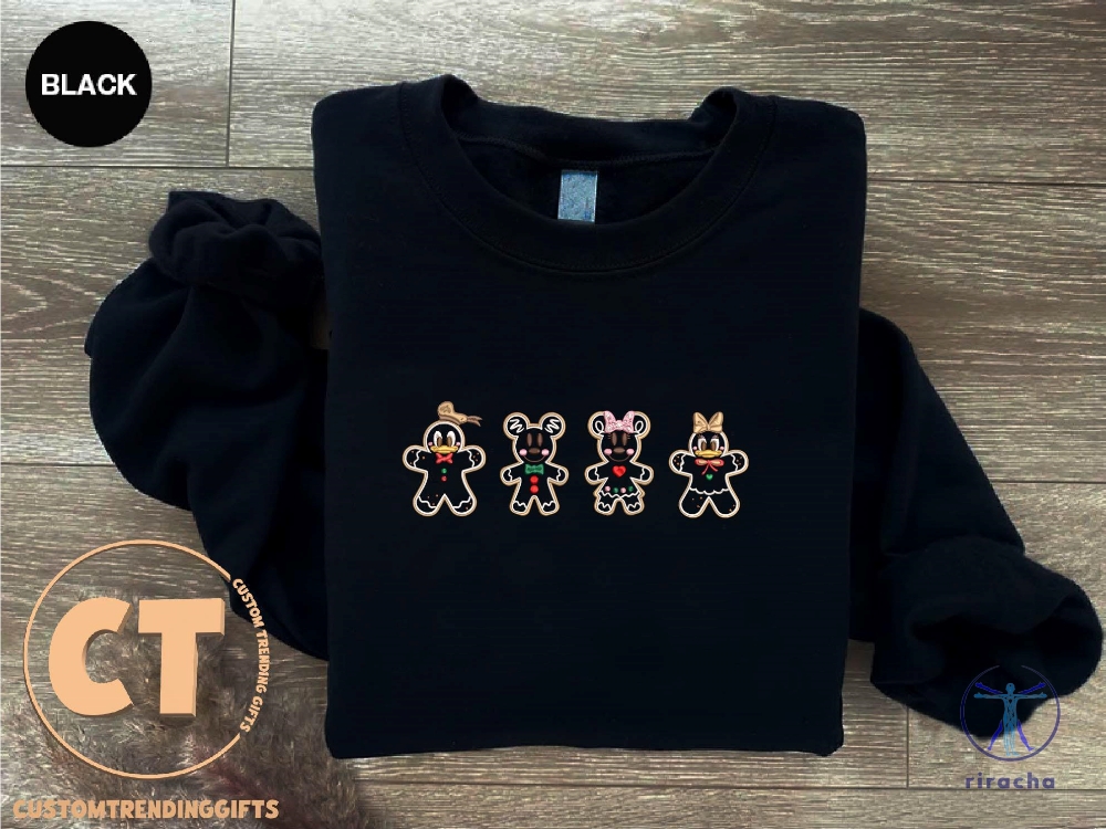 Mickey Mouse Christmas Shirt Disney Mickey Gingerbread Embroidered Sweatshirt Hoodie T Shirt Disney Mickey Minnie Gingerbread Tee Shirts riracha 1