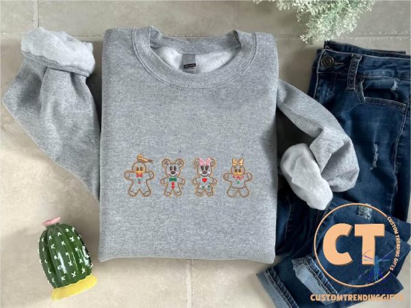 Mickey Mouse Christmas Shirt Disney Mickey Gingerbread Embroidered Sweatshirt Hoodie T Shirt Disney Mickey Minnie Gingerbread Tee Shirts riracha 2