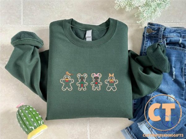 Mickey Mouse Christmas Shirt Disney Mickey Gingerbread Embroidered Sweatshirt Hoodie T Shirt Disney Mickey Minnie Gingerbread Tee Shirts riracha 3