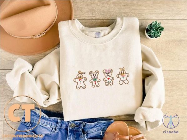 Mickey Mouse Christmas Shirt Disney Mickey Gingerbread Embroidered Sweatshirt Hoodie T Shirt Disney Mickey Minnie Gingerbread Tee Shirts riracha 4