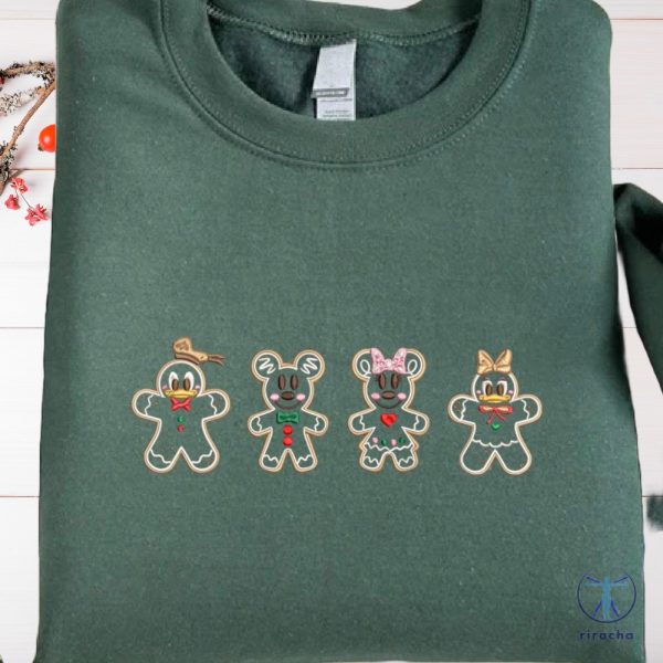 Mickey Mouse Christmas Shirt Disney Mickey Gingerbread Embroidered Sweatshirt Hoodie T Shirt Disney Mickey Minnie Gingerbread Tee Shirts riracha 5