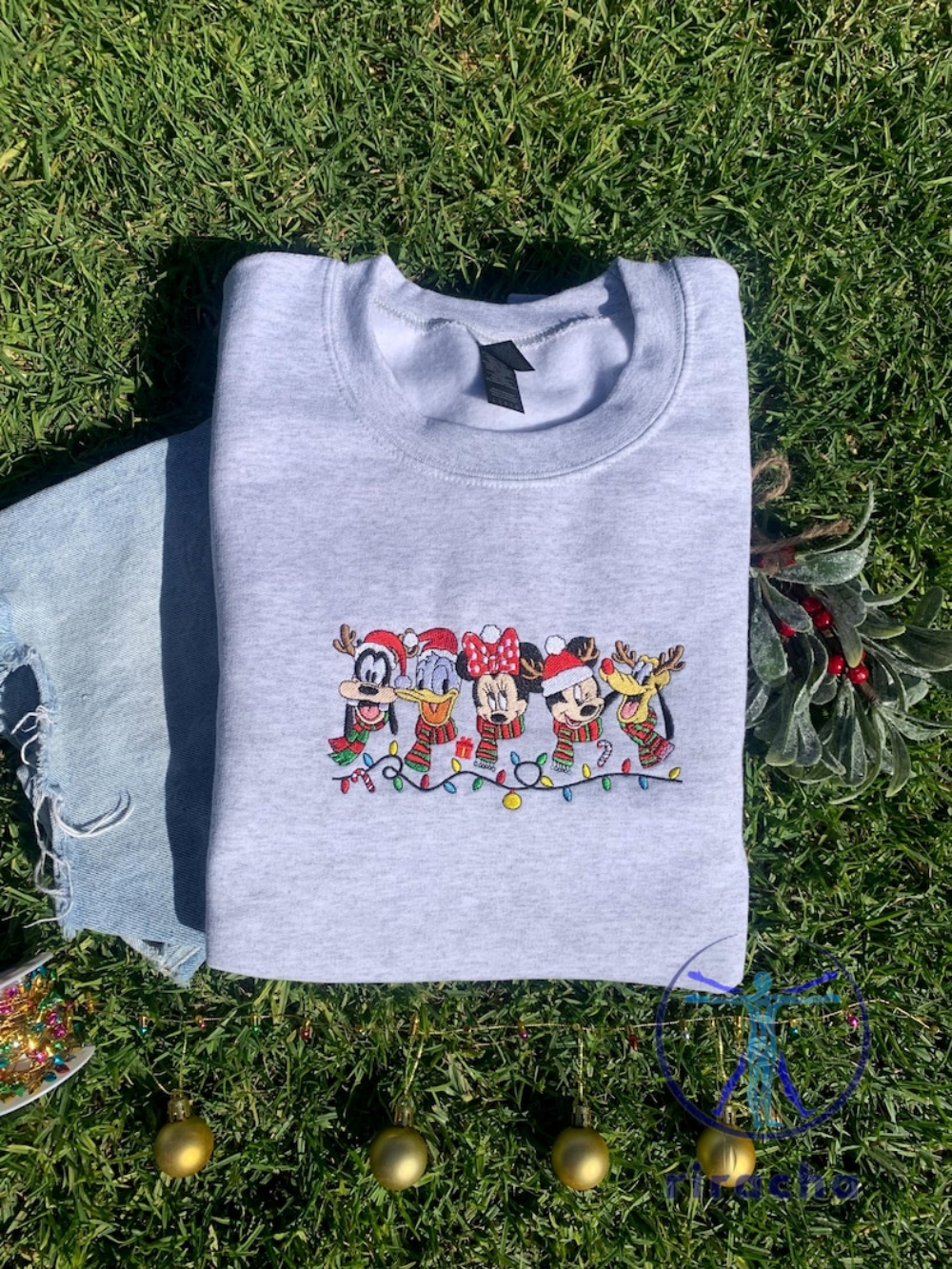 Disney Mickey Christmas Party Embroidered Crewneck Hoodie Sweatshirt T Shirt Christmas Gifts For Disney Fan Gift For Her Him Unique