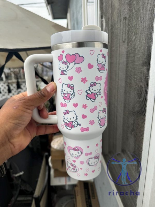 Hello Kitty 40 Oz Quencher Stainless Tumbler Stanley Cup Valentine Day Kawaii Hello Kitty Tumbler Christmas Gift Fan Men Women Son Daughter riracha 1