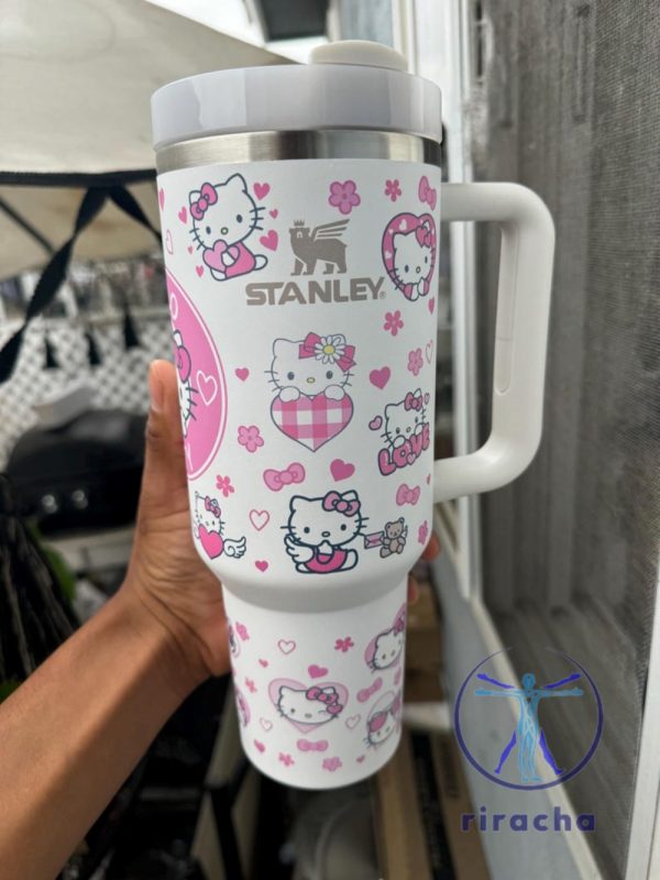 Hello Kitty 40 Oz Quencher Stainless Tumbler Stanley Cup Valentine Day Kawaii Hello Kitty Tumbler Christmas Gift Fan Men Women Son Daughter riracha 2