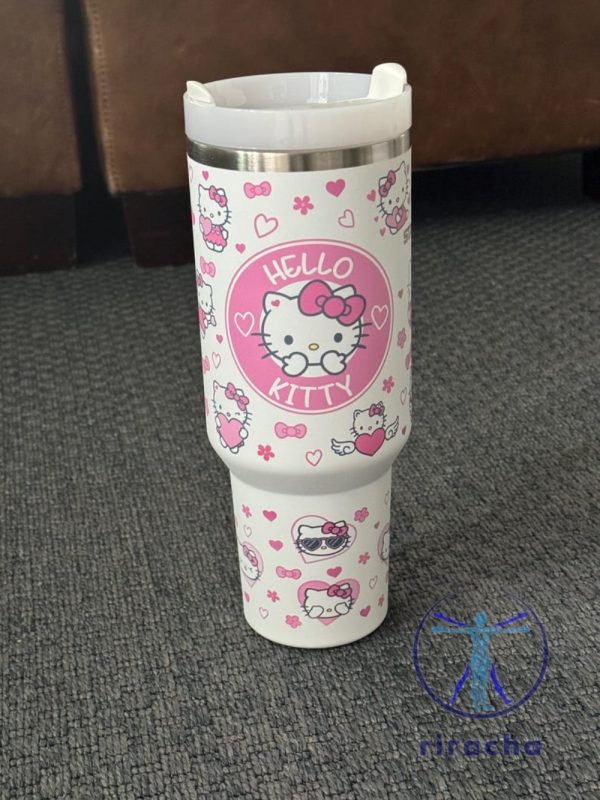 Hello Kitty 40 Oz Quencher Stainless Tumbler Stanley Cup Valentine Day Kawaii Hello Kitty Tumbler Christmas Gift Fan Men Women Son Daughter riracha 3