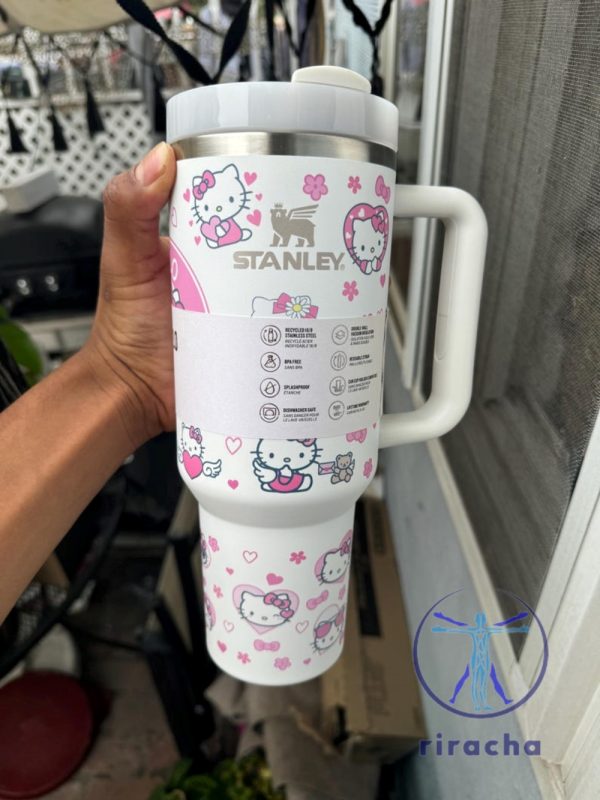 Hello Kitty 40 Oz Quencher Stainless Tumbler Stanley Cup Valentine Day Kawaii Hello Kitty Tumbler Christmas Gift Fan Men Women Son Daughter riracha 6