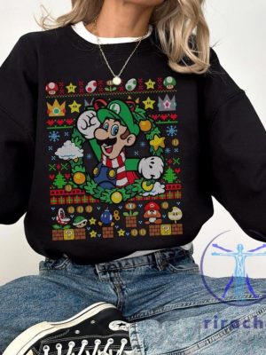 Luigi Super Mario Christmas Shirt Hoodie Sweatshirt Mario Bros Tee Gift For Men Women Xmas Gifts Unique riracha 2