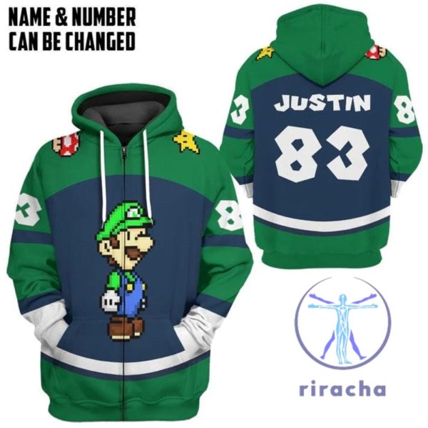 Luigi Super Mario Cosplay Costume 3D All Over Printed Hoodie T Shirt Sweatshirt Zip Hoodie Personalized Custom Name Numbers Xmas Gifts Unique riracha 2