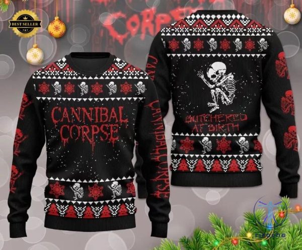 Cannibal Corpse Ugly Christmas Sweater Metal Band Holiday Sweater With Butchered At Birth Tee Gifts For Fan Men Women Gifts Unique riracha 1