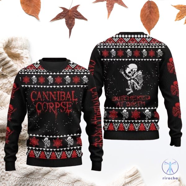 Cannibal Corpse Ugly Christmas Sweater Metal Band Holiday Sweater With Butchered At Birth Tee Gifts For Fan Men Women Gifts Unique riracha 2