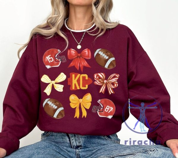 Kansas City Chiefs Football Sweatshirt Hoodie Tshirt Gift For Fan Mens Womens Ribbon Bow Sweater Pullover Hoodies Birthday Tee Shirts Near Me riracha 1 5