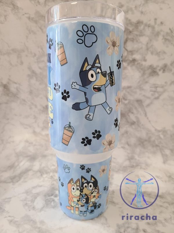 Running On Bluey And Iced Coffee Cartoon Character Stanley Cup 40Oz Tumbler Gift For Her Him Birthday Gift For Friend Water Bottle Unique riracha 1 1