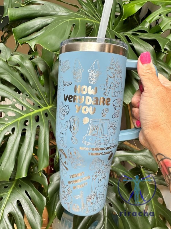 Bluey Dog Themed Engraved 40Oz Stainless Steel Insulated Tumbler Stanley Cup Gift For Him Gift For Her Birthday Valentines Day Unique riracha 1