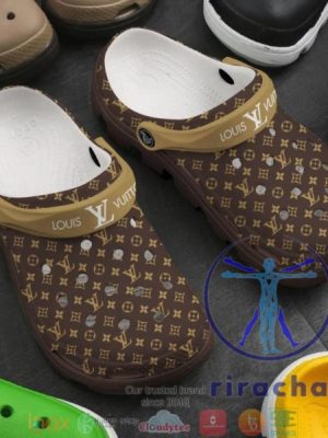 Louis Vuitton Brown Pattern Crocband Clog Shoes Crocs Footwear Gift For Mens Womens Unique riracha 1 1