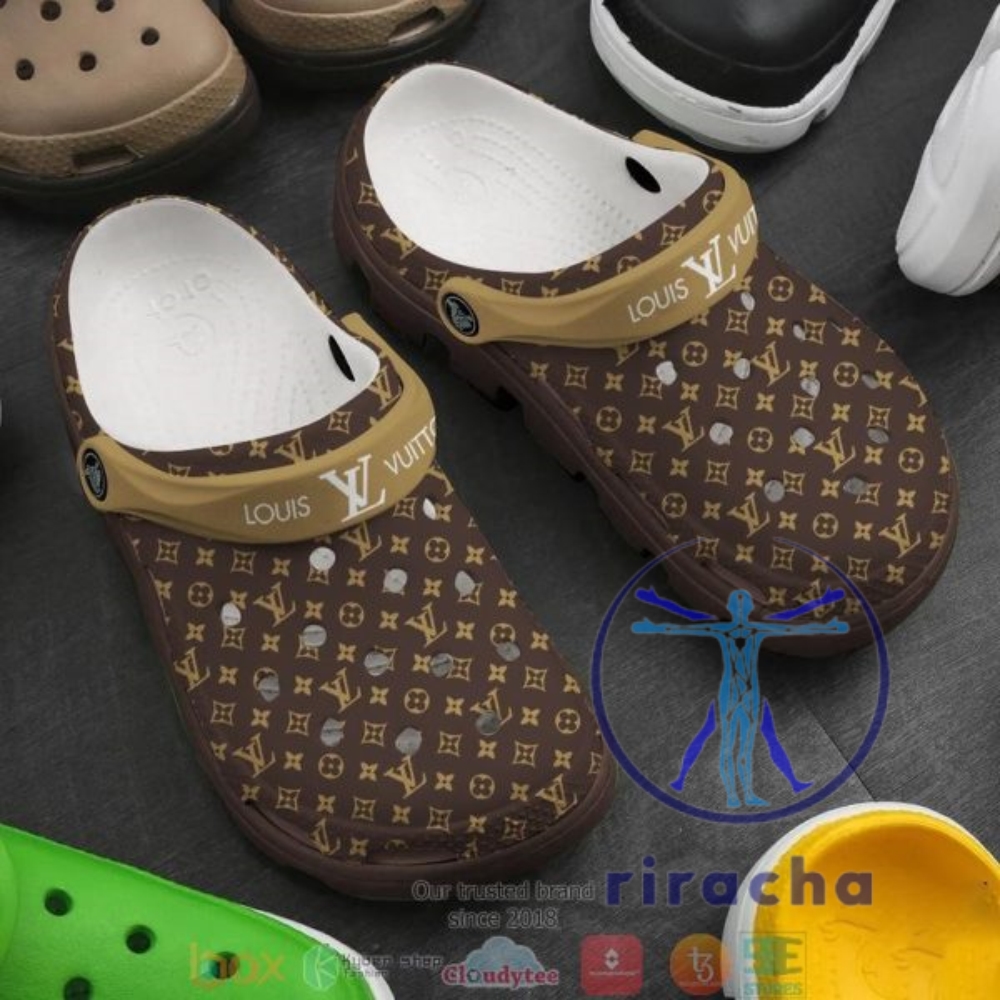 Louis Vuitton Brown Pattern Crocband Clog Shoes Crocs Footwear Gift For Mens Womens Unique