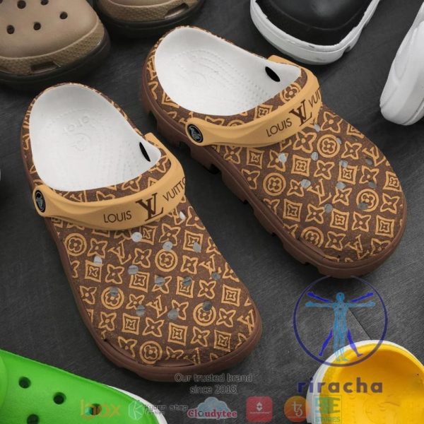 Louis Vuitton Luxury Brand Brown Pattern Crocband Clog Shoes Crocs Footwear Gift For Mens Womens Unique riracha 1