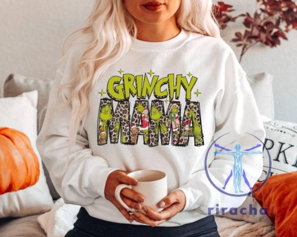 Grinchy Mama Christmas Sweatshirt Tshirt Hoodie Sweatshirt Cute Leopard Grinch Graphic Holiday Top Outfit For Mom Unique riracha 1