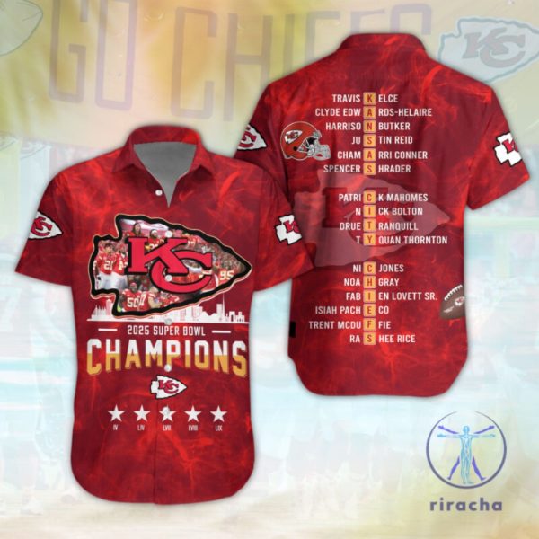 Kansas City Chiefs 2025 Super Bowl Lix Champions Hawaiian Shirt Aloha Button Up Shirts Gift For Him Her Unique riracha 1 1