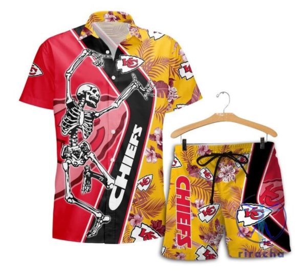 Kansas City Chiefs Skull Skeleton Grateful Dead Hawaiian Shirt Button Up Aloha Shirts Unique riracha 1