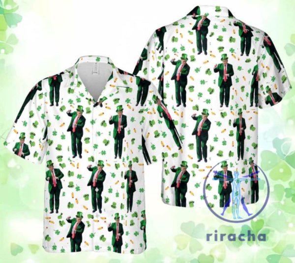 Trump Dancing St Patricks Day Hawaiian Shirt Button Up Aloha Shirts Gift For Fan Men Women New riracha 1