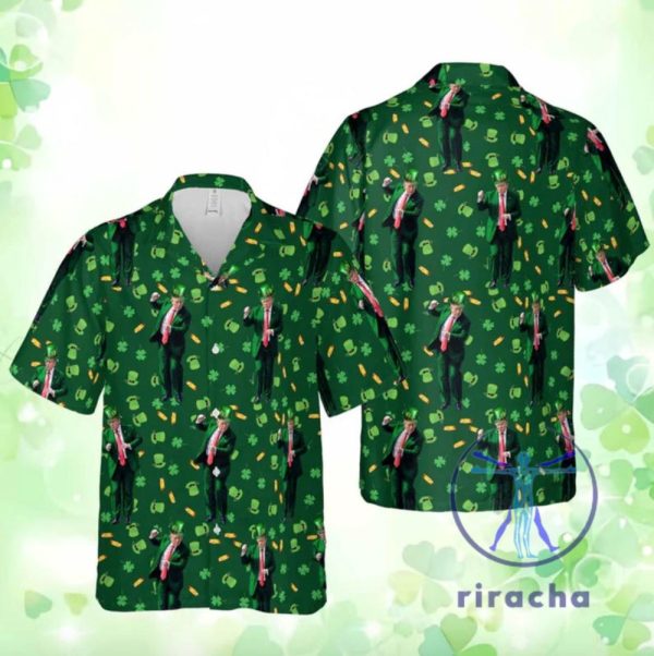 Trump Dancing St Patricks Day Hawaiian Shirt Button Up Aloha Shirts Gift For Fan Men Women New riracha 1 1