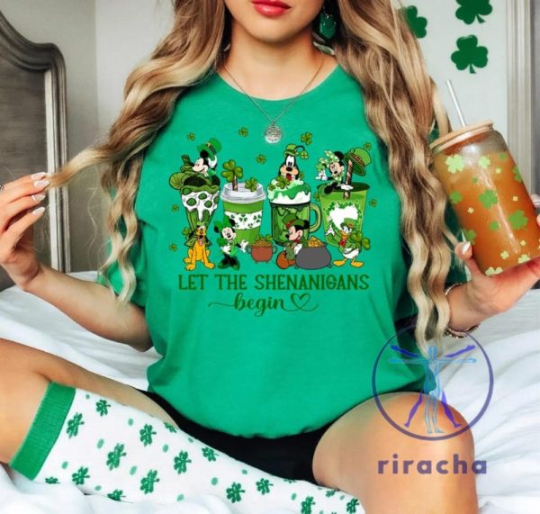 Disney St Patricks Day Coffee Shirt Featuring Mickey Mouse And Friends For Family Matching Outfits With St Patricks Day Theme And Disney Latte Design riracha 1 1