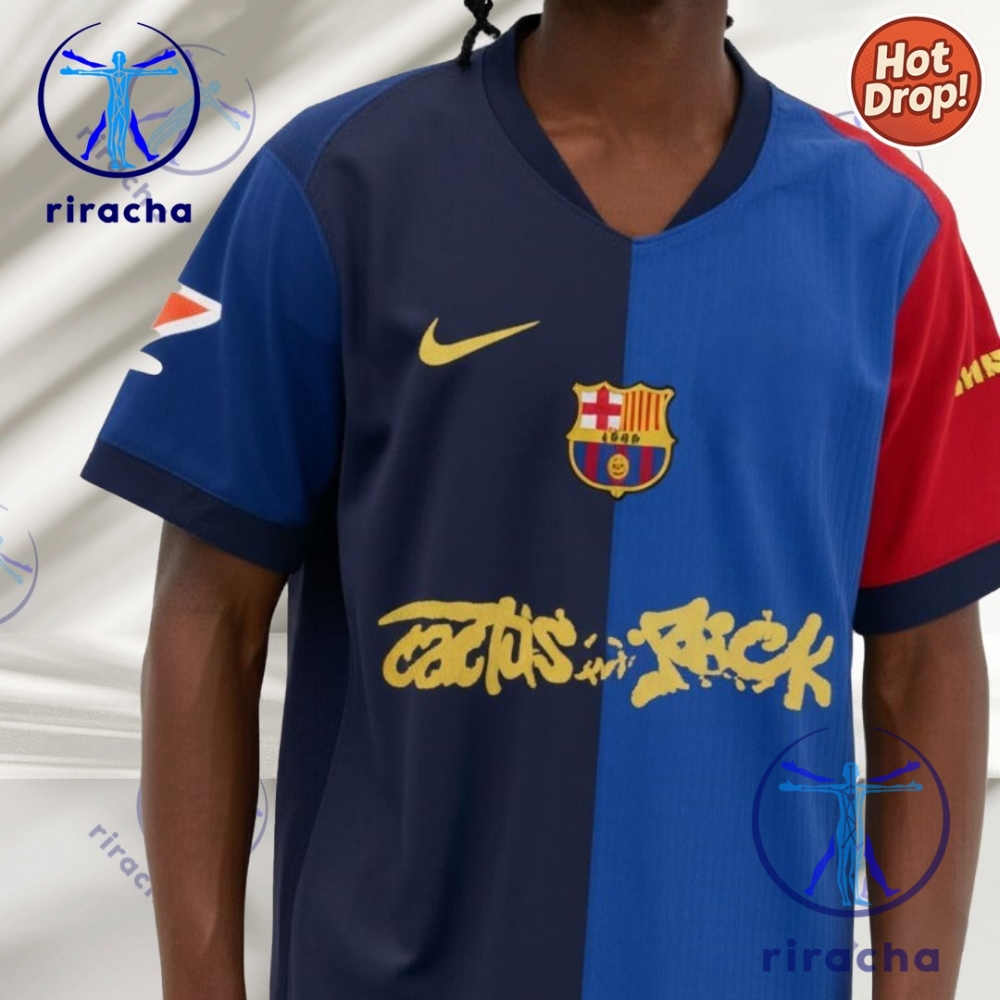 Fc Barcelona X Travis Scott Cactus Jack Jersey Shirt Gift For Fan riracha 1