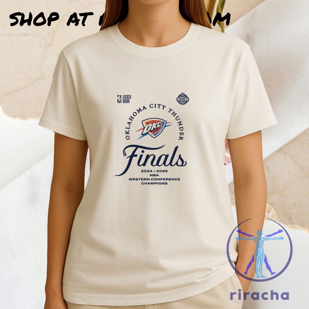 Official Oklahoma City Thunder 2025 Western Conference Champions Locker Room T Shirt Hoodie riracha 1