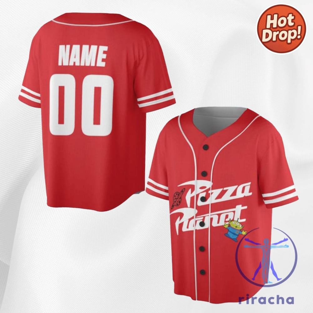 Custom Disney Toy Story Pizza Planet Red Baseball Shirt Jersey Custom Kid Youth Adult Baseball Jersey 6 Custom Disney Toy Story Pizza Planet Red Baseball Shirt Jersey Custom Kid Youth Adult Baseball Jersey