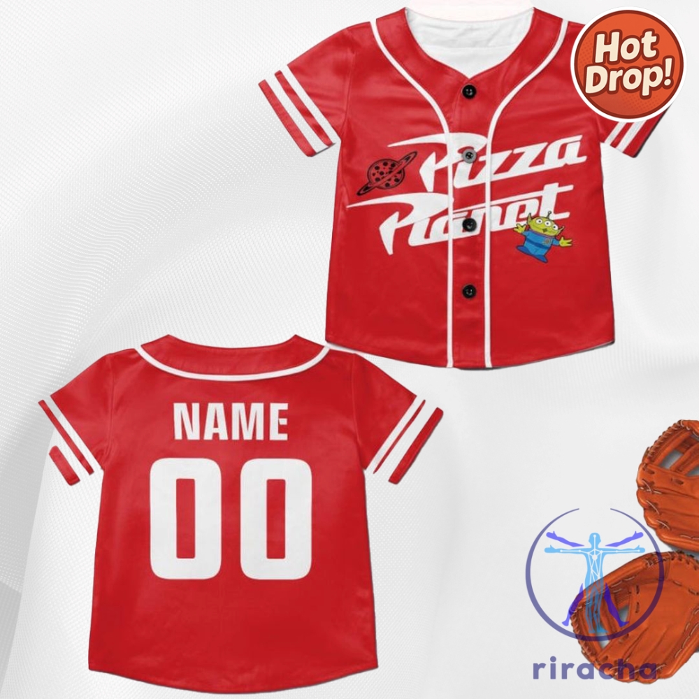 Custom Disney Toy Story Pizza Planet Red Baseball Shirt Jersey Custom Kid Youth Adult Baseball Jersey 7 Custom Disney Toy Story Pizza Planet Red Baseball Shirt Jersey Custom Kid Youth Adult Baseball Jersey